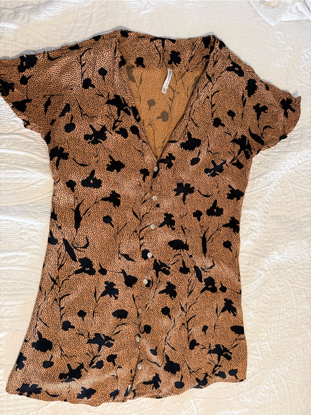 RVCA Tan and Black Floral Button-Down Shirt